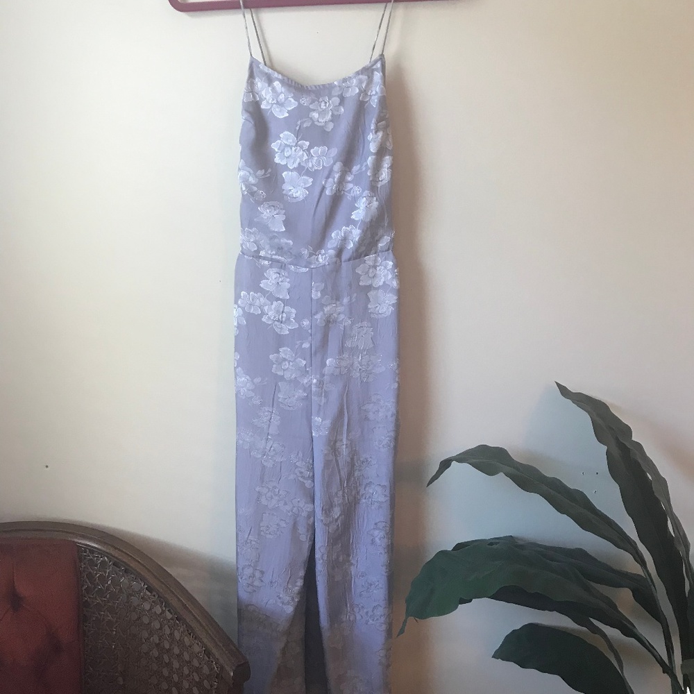 UO Lavender Satin Lace-Up Jumpsuit